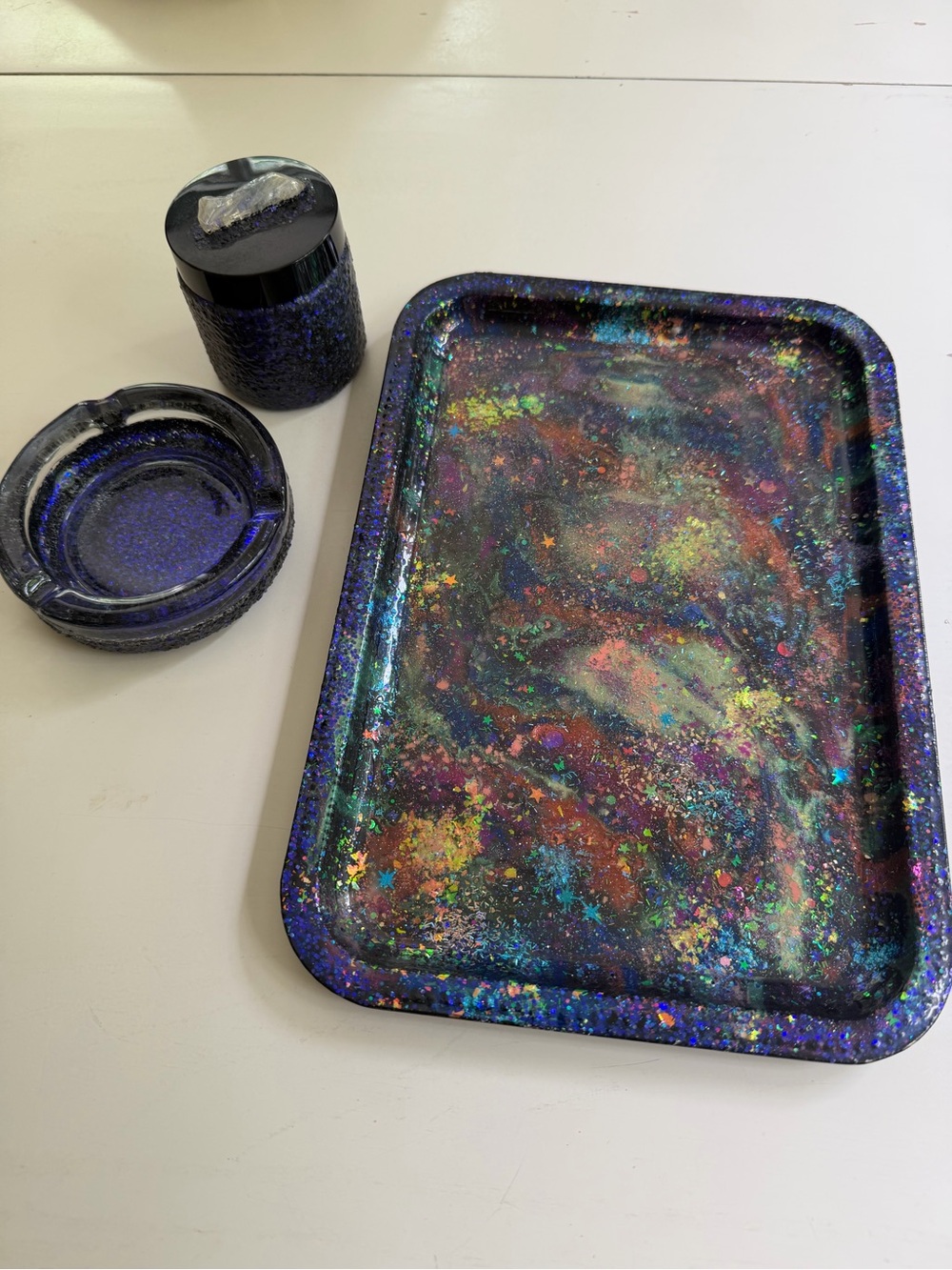 Galaxy Tray, Stash Jar and Ashtray Set - Iridescent Multicolor